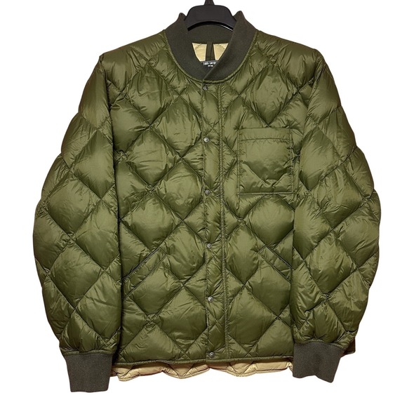 Todd Snyder Jacket Mens XL Italian Quilted Down Bomber Olive Green Snap Button